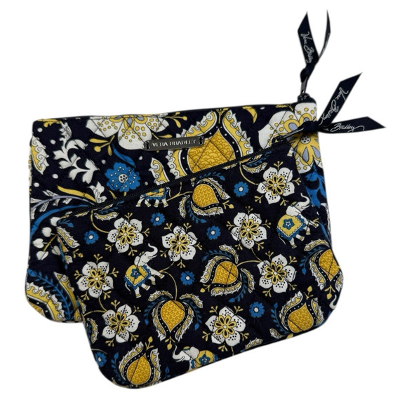 Vera Bradley Set of 2 Ellie Blue Elephant Cosmetic Zip Bags Lined Retired Boho - Picture 1 of 7
